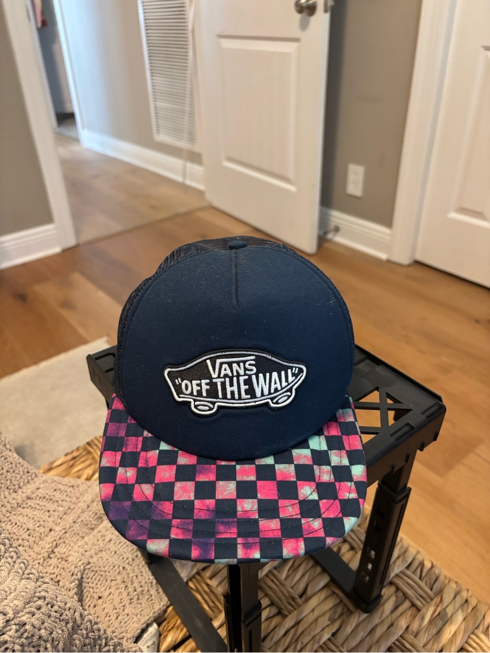 Vans Navy Cap with Pink and Teal Checkered Brim